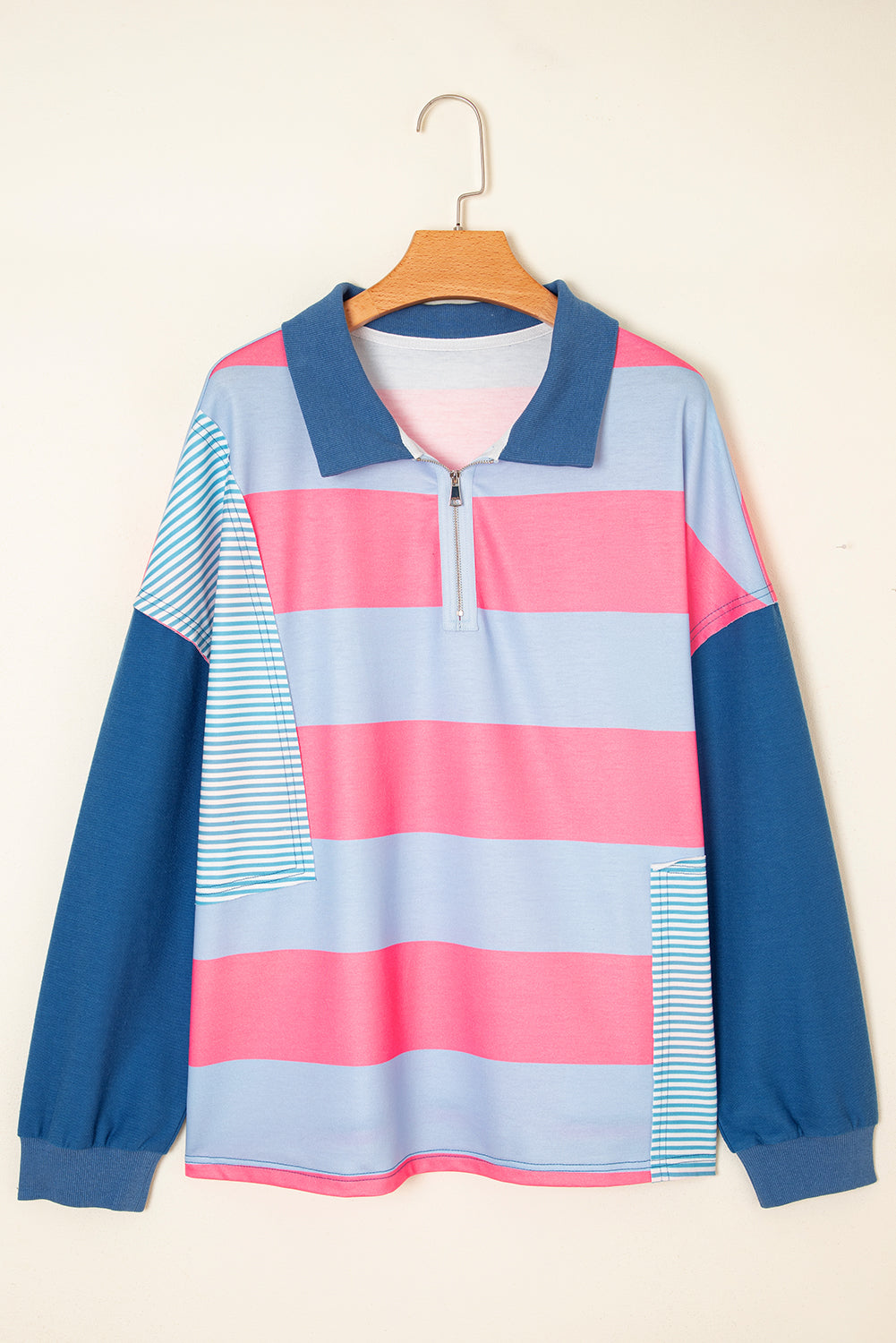 Mary | Plus Size Striped Colorblock Zip-Up Top