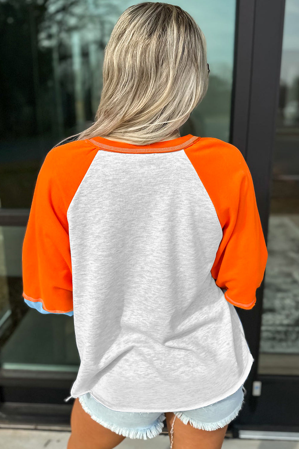 Thanksgiving Turkey Sequin Graphic Color Block Long Raglan Sleeve Top