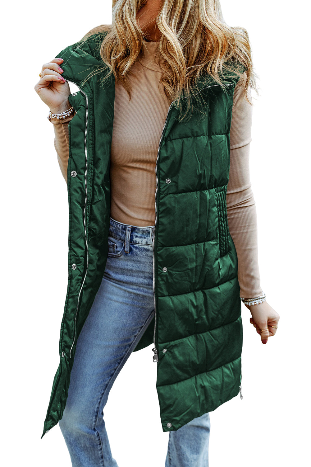 Kylie | Quilted Hooded Vest Coat (Green)