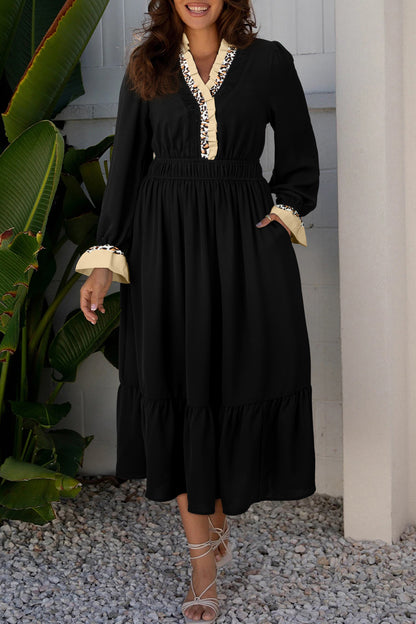 Clara | Solid Midi Dress with Leopard Frill