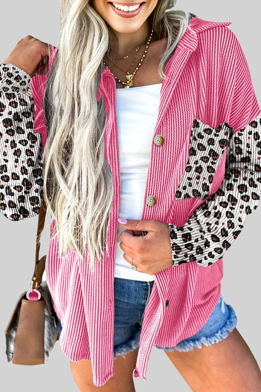 Courtney | Leopard Patchwork Ribbed Shirt Jacket