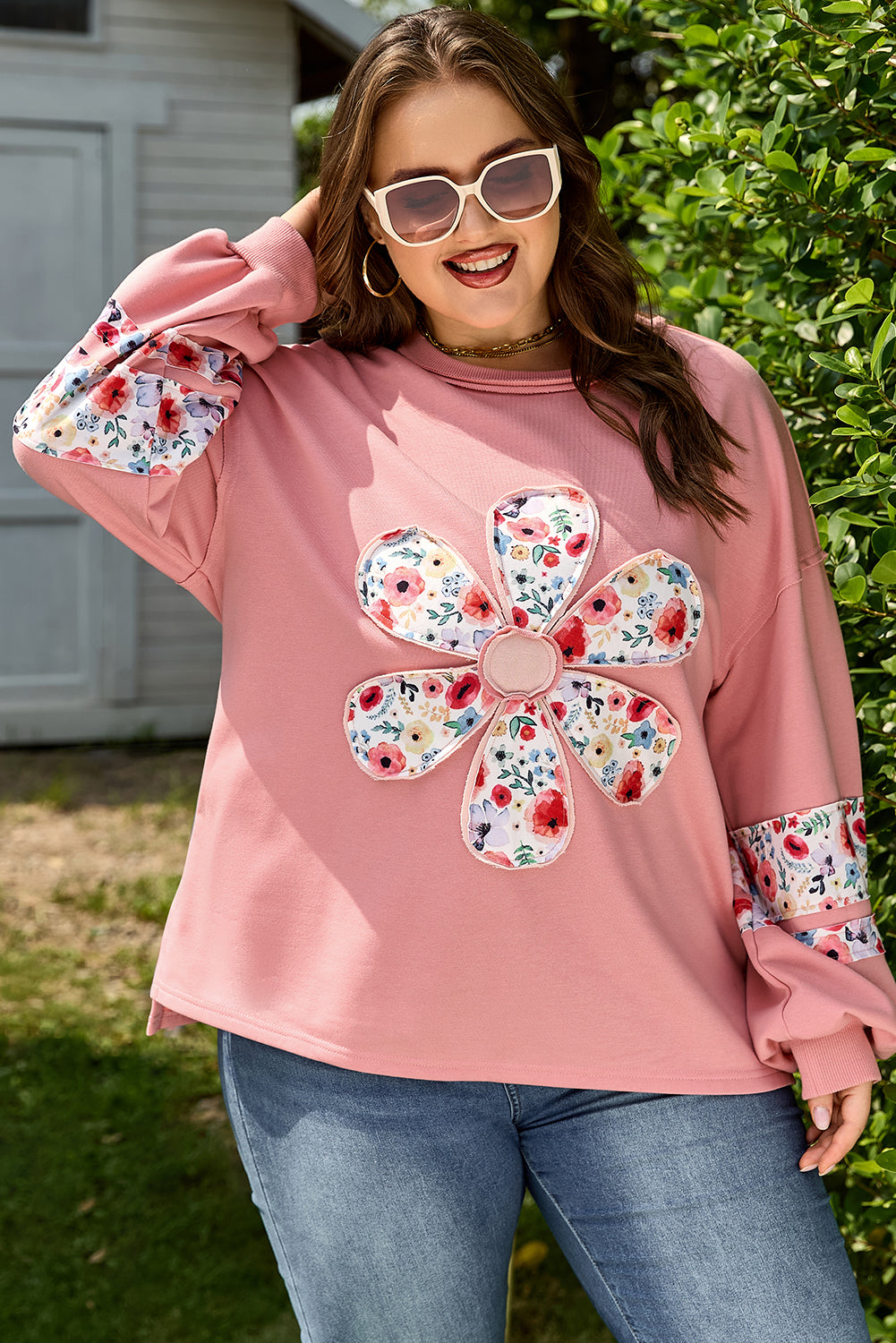 Colette | Plus Size Floral Applique Sweatshirt