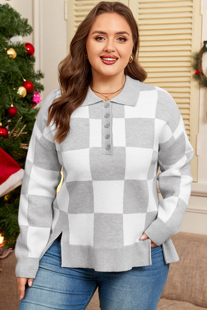 Amor | Plus Size Checkered Knit Sweater