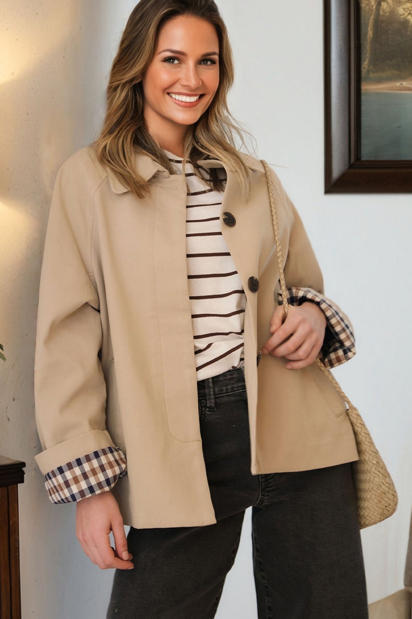Camila | Classic Trench Coat with Plaid Lining