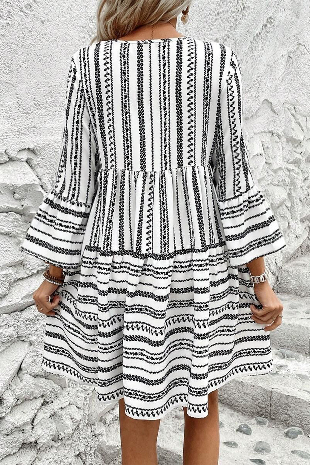 Sienna | Striped V-Neck Bell Sleeve Dress