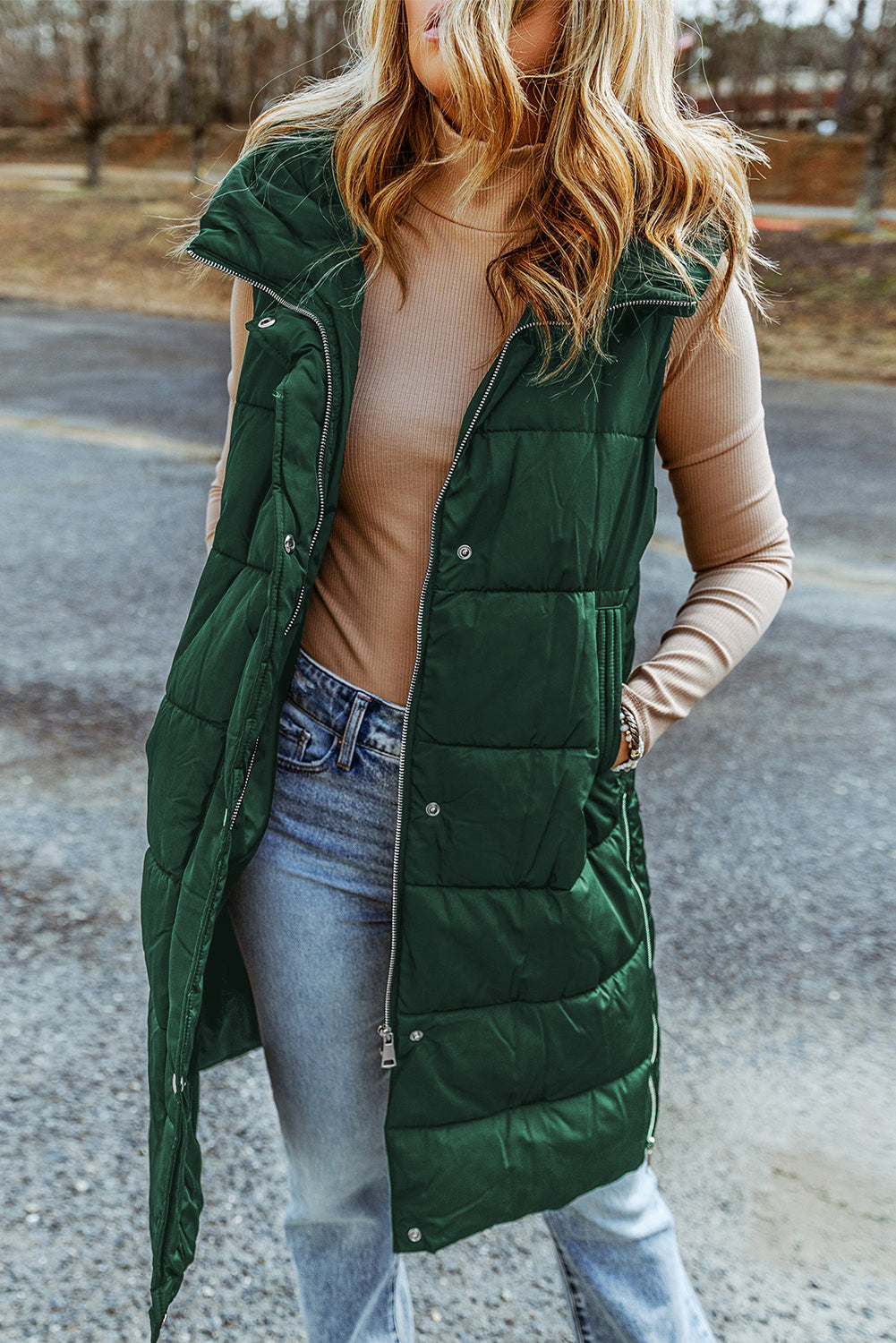 Kylie | Quilted Hooded Vest Coat (Green)
