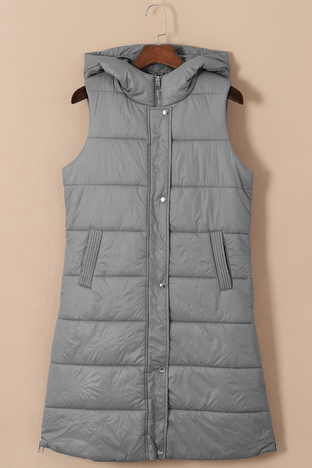 Kylie | Quilted Hooded Vest Coat (Gray)