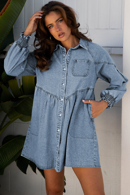 Ella | Lightweight Denim Heart Button Mini Dress