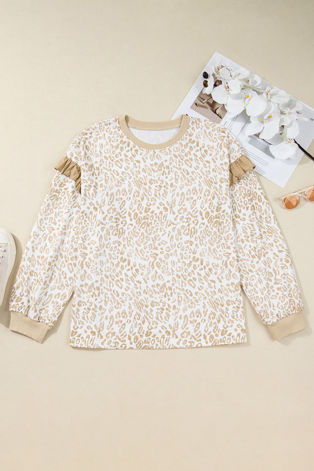 Ivy | Leopard Print Ruffled Sweatshirt