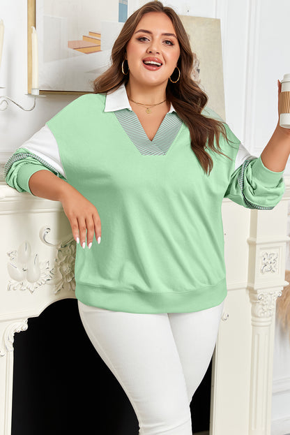 Mavies | Plus Size Green Patchwork Sweatshirt