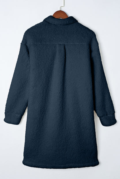 Lina | Long Teddy Coat with Contrast Flap Pockets