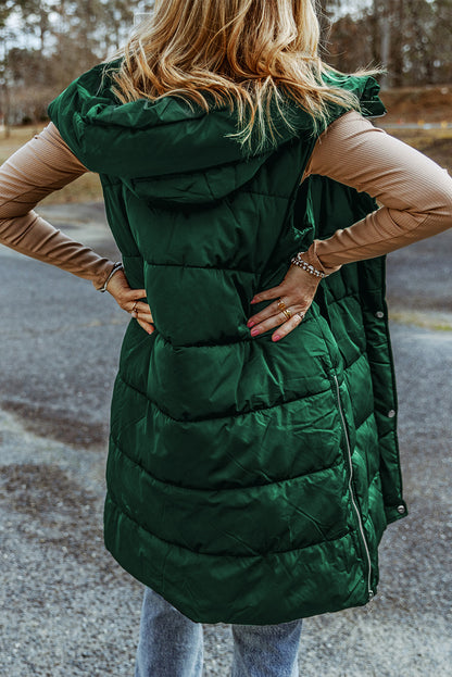 Kylie | Quilted Hooded Vest Coat (Green)