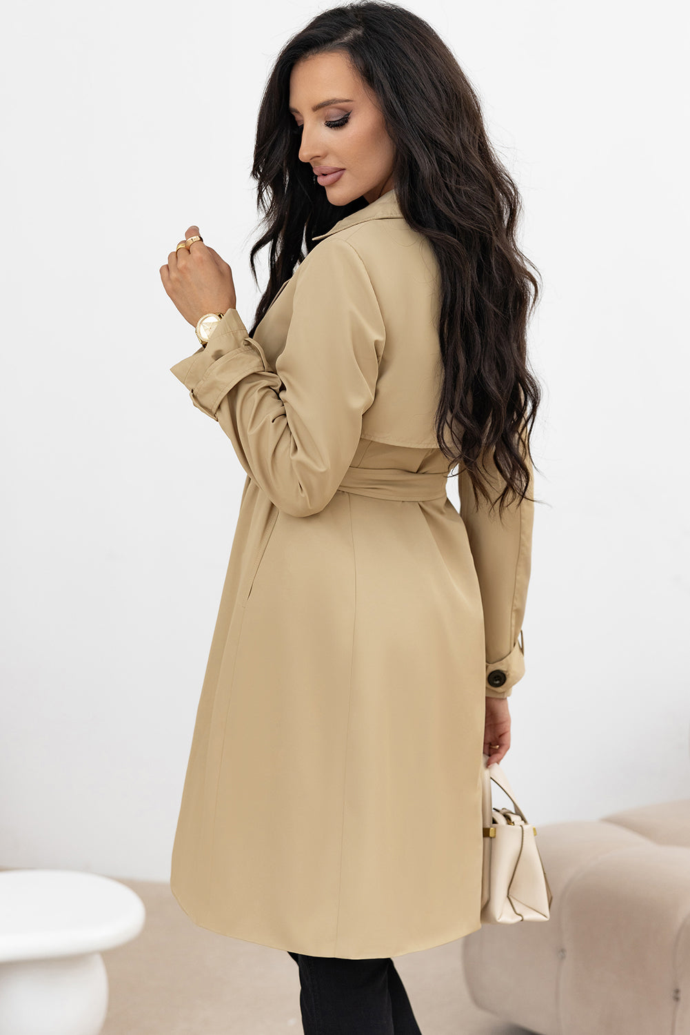 Elena | Long Button-Up Coat with Waist Tie