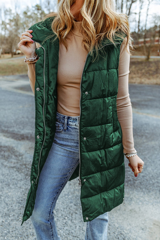 Kylie | Quilted Hooded Vest Coat (Green)