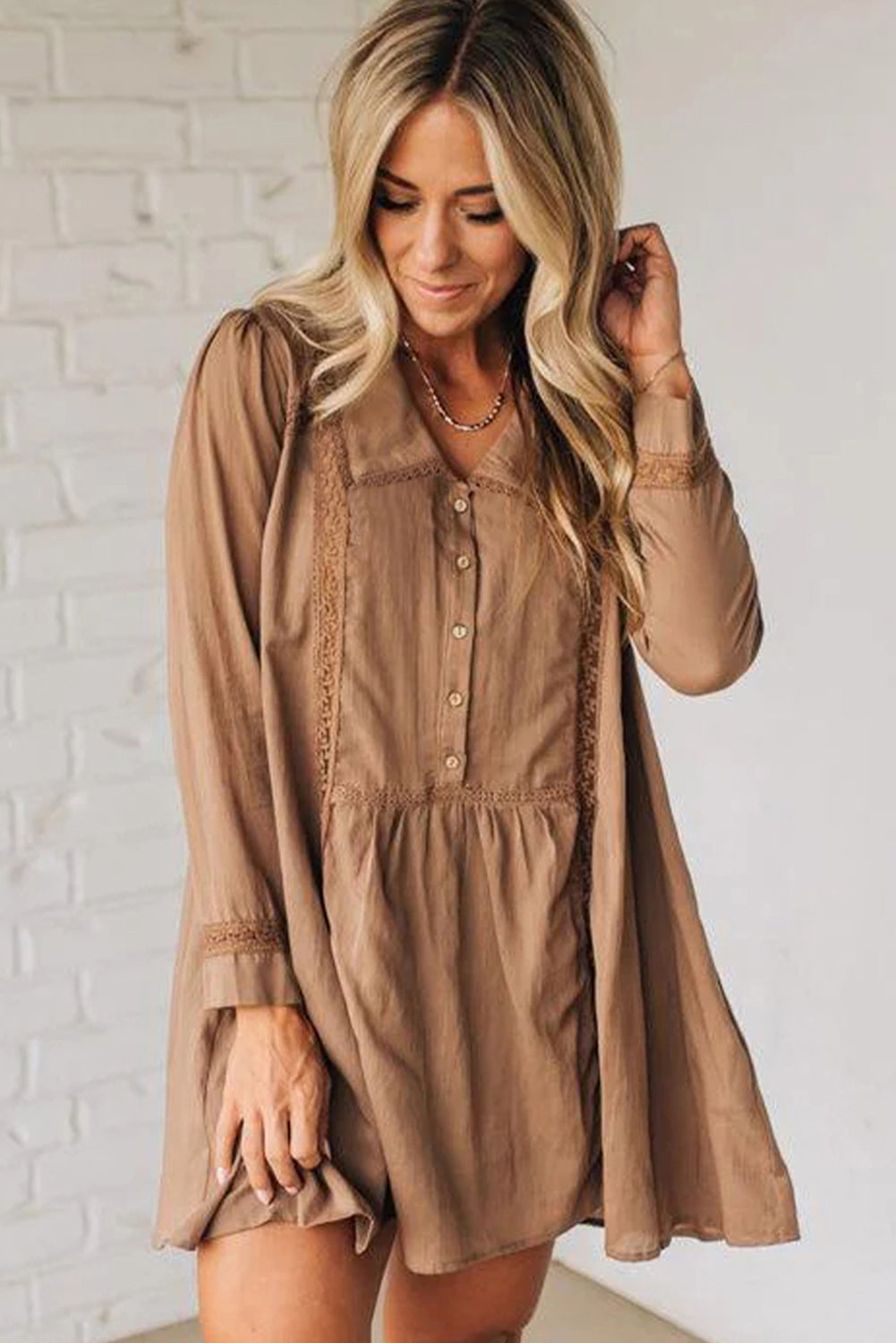 Carmela | Peter Pan Lace Trim Shirt Dress