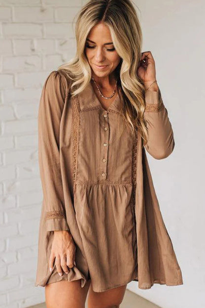 Carmela | Peter Pan Lace Trim Shirt Dress
