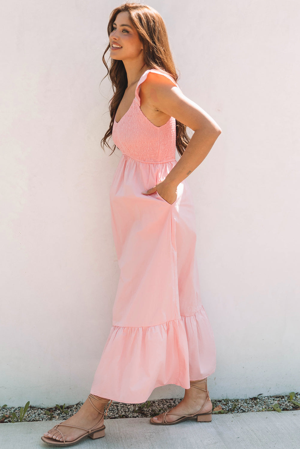 Elena | V-Neck Flutter Sleeve Maxi Dress