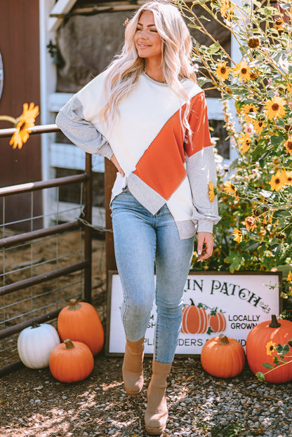Sophia | Patchwork Long Sleeve Crew Neck Top