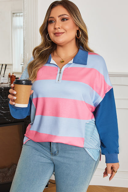 Mary | Plus Size Striped Colorblock Zip-Up Top