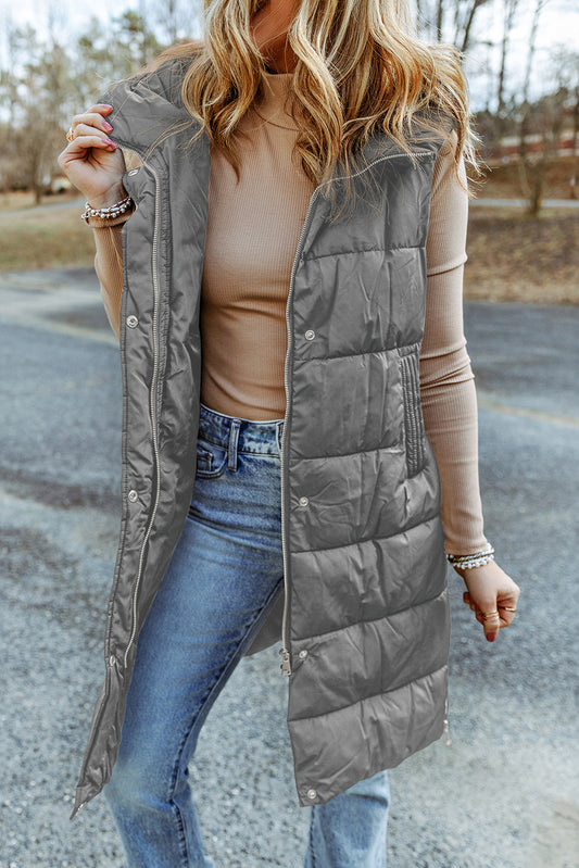 Kylie | Quilted Hooded Vest Coat (Gray)