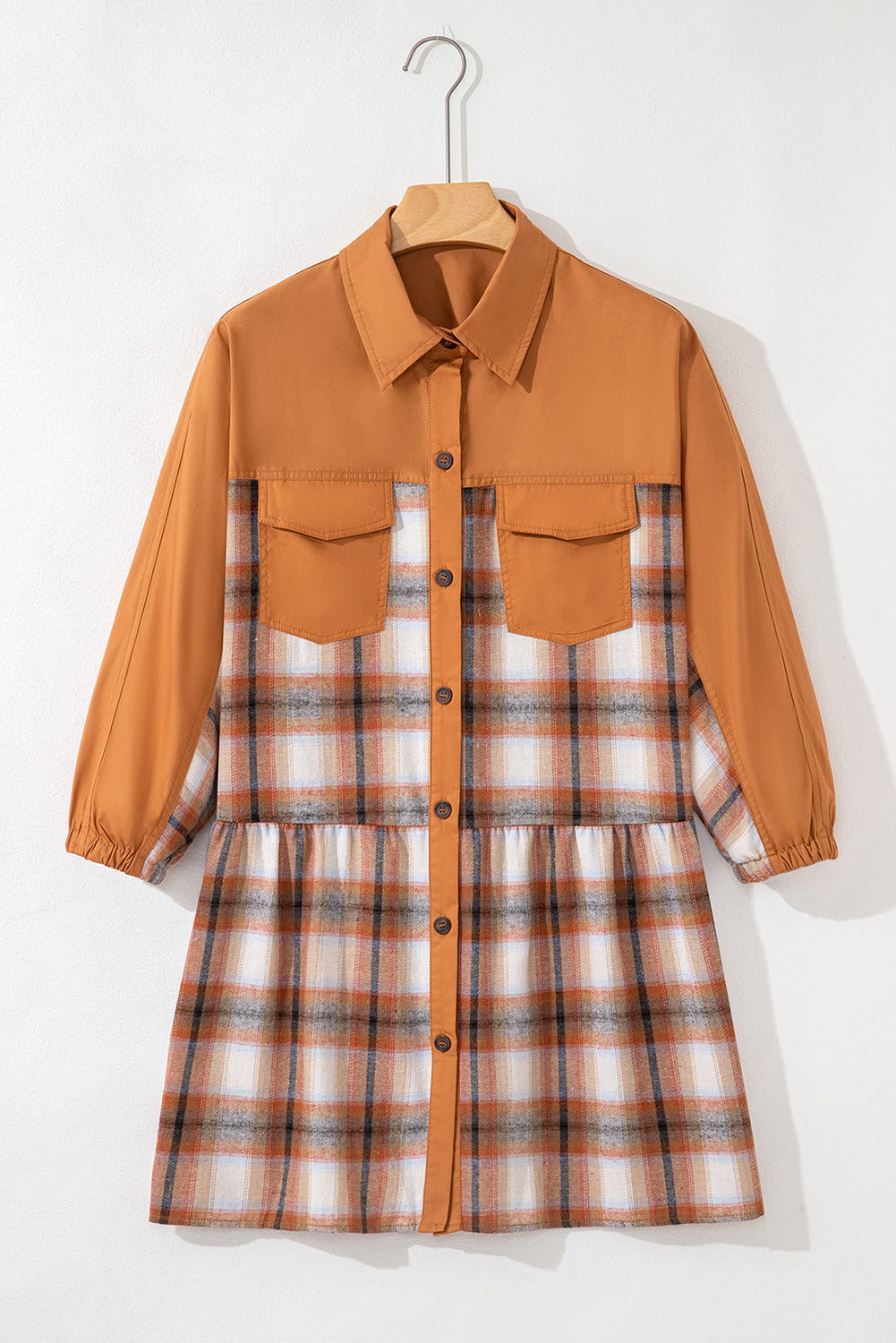 Amara | Color Block Plaid Shirt Dress