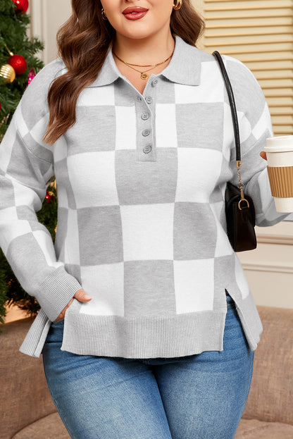 Amor | Plus Size Checkered Knit Sweater