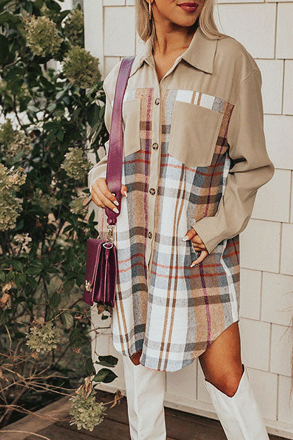 Ewa | Plaid Patchwork Shirt Dress