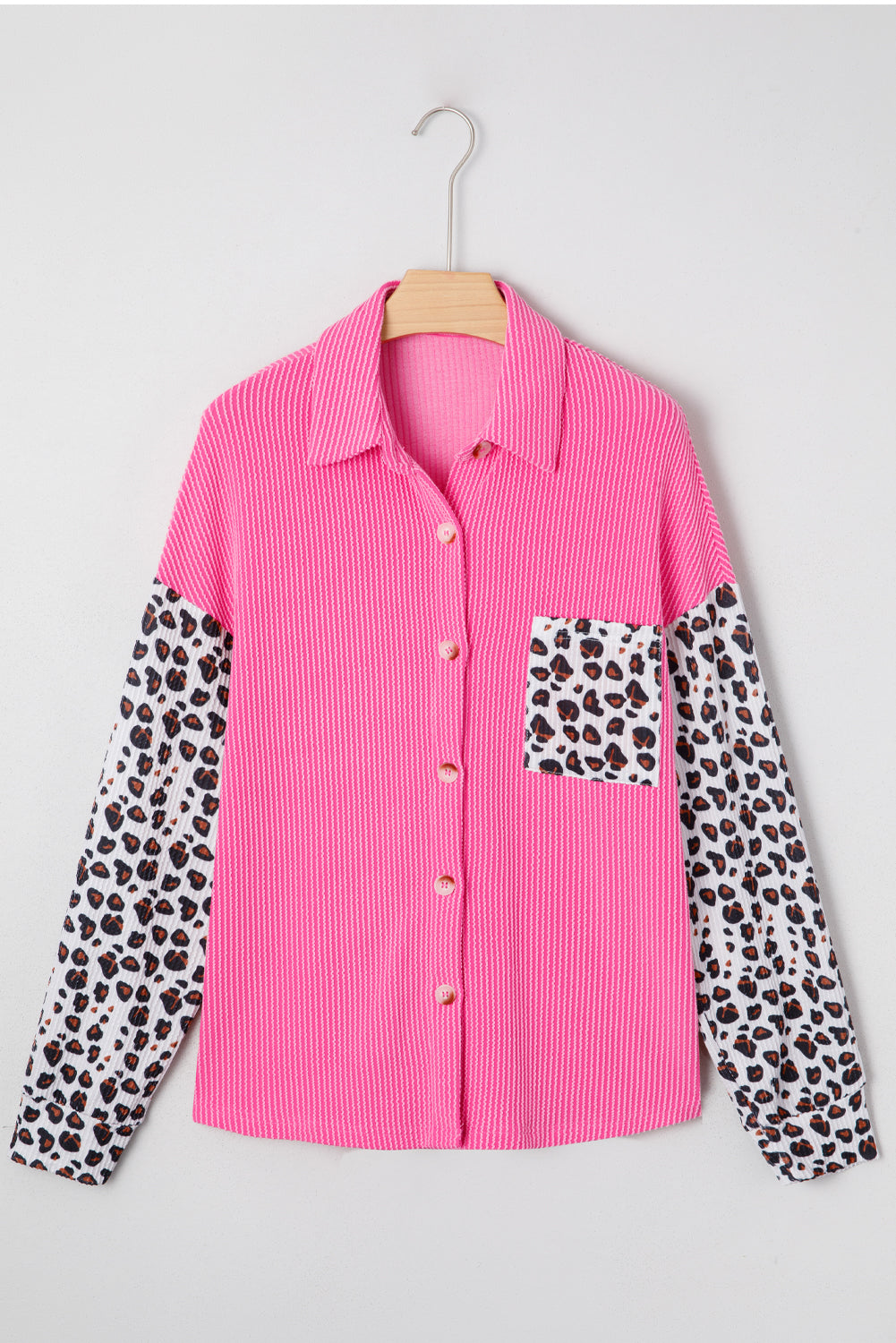 Courtney | Leopard Patchwork Ribbed Shirt Jacket