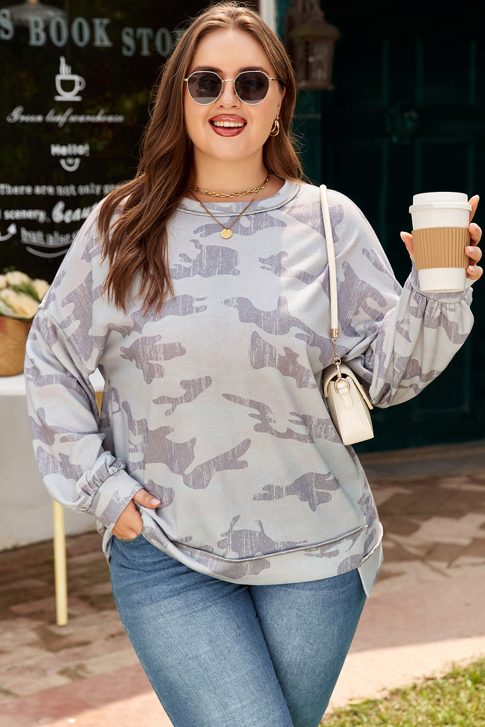 Janine | Plus Size Camouflage Print Pullover