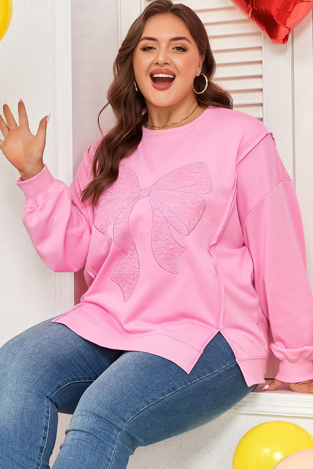 Lana | Plus Size Lace Bow Sweatshirt