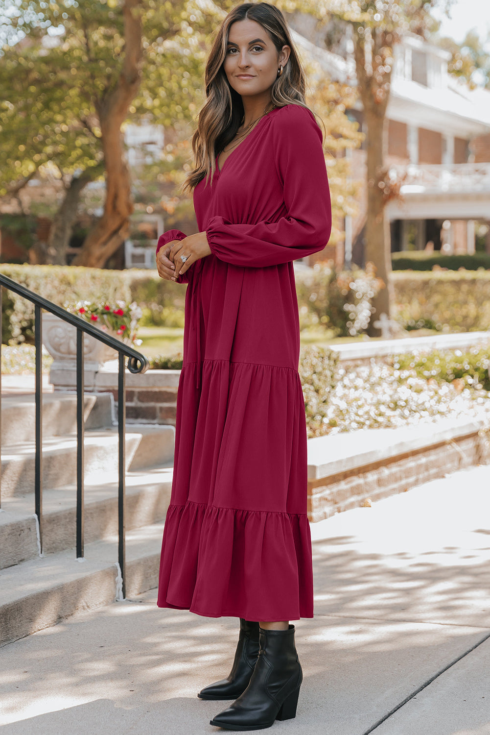 Natalia | V-Neck Tiered Long Dress