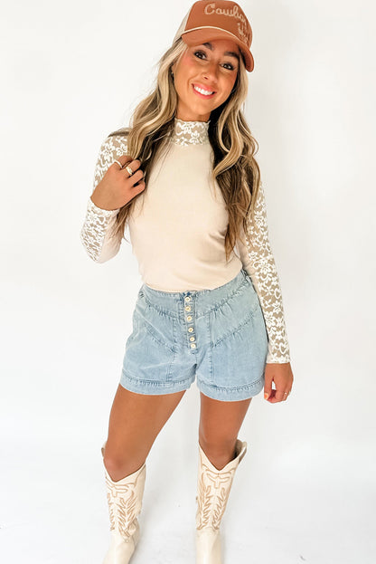 Selena | Floral Lace High-Neck Slim Top