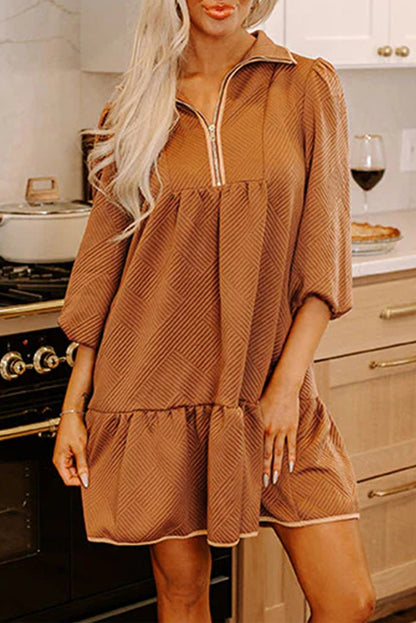 Mia | Quarter-Zip Textured Mini Dress