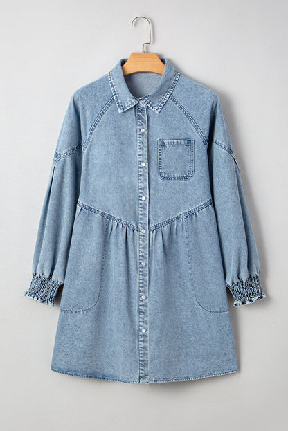 Ella | Lightweight Denim Heart Button Mini Dress