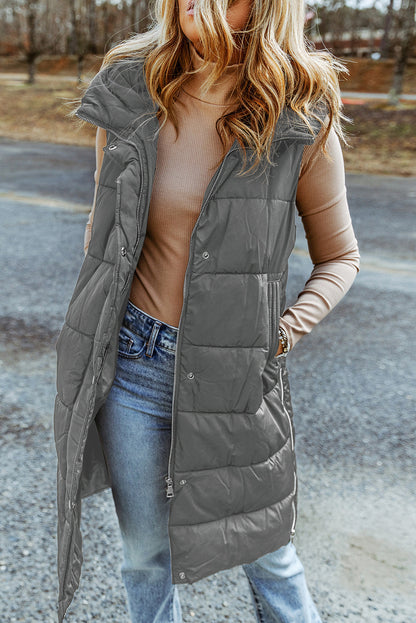 Kylie | Quilted Hooded Vest Coat (Gray)