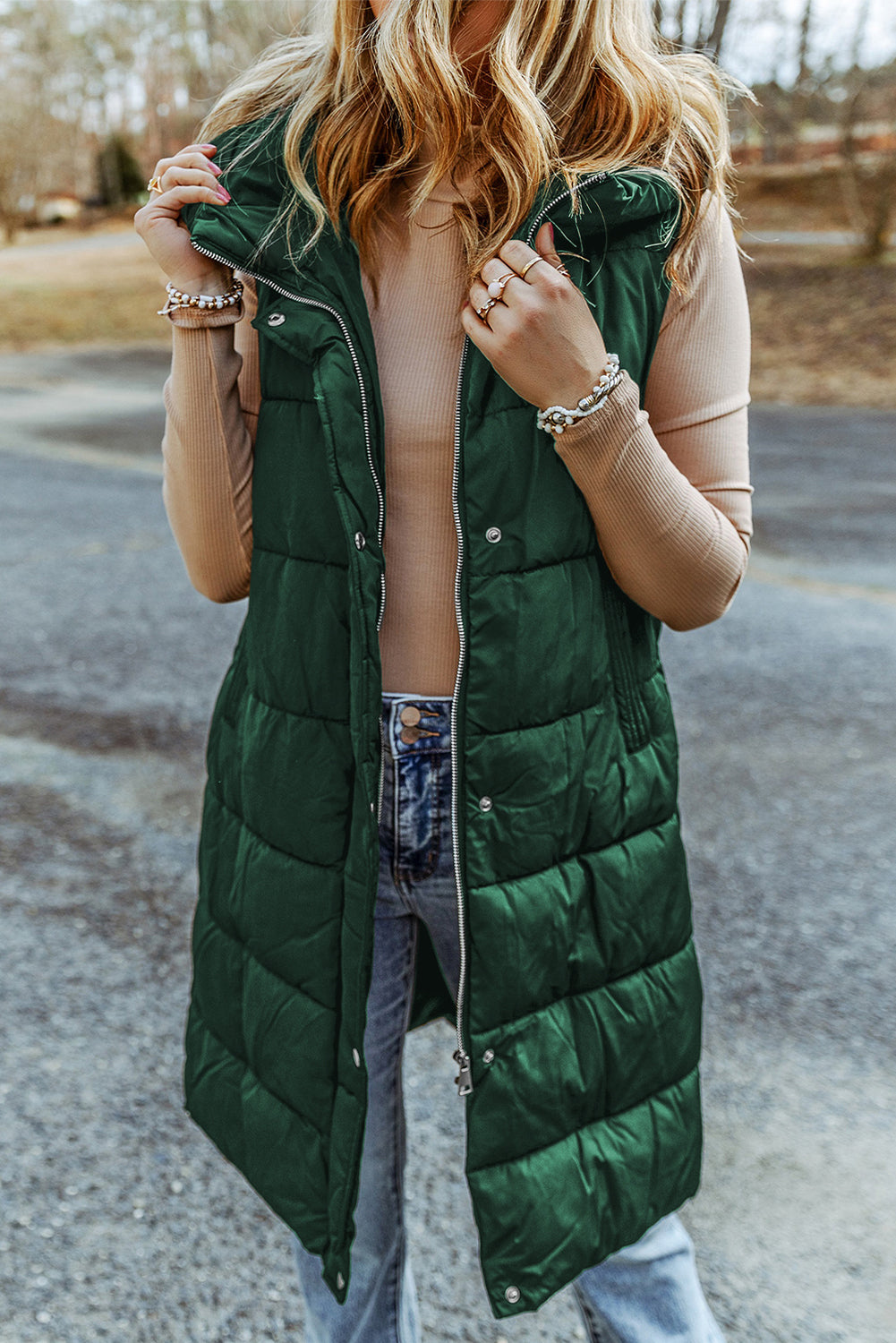 Kylie | Quilted Hooded Vest Coat (Green)