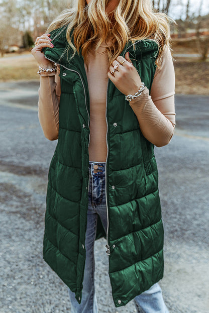 Kylie | Quilted Hooded Vest Coat (Green)
