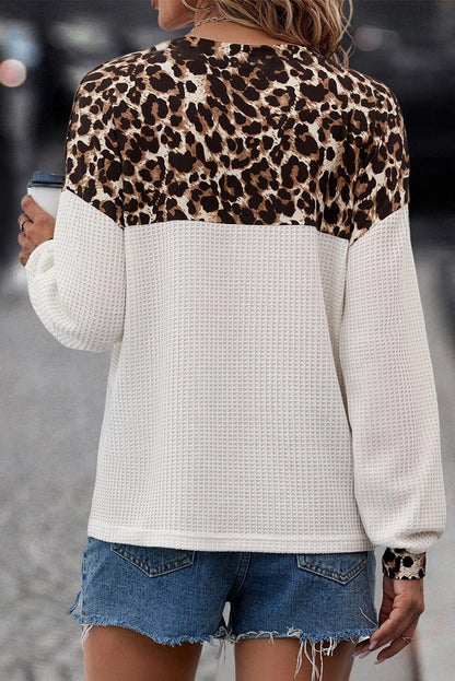 Elena | Leopard Patchwork Waffle Knit Top