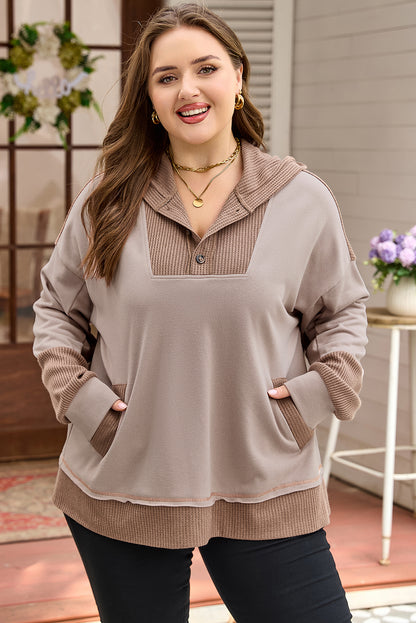 Katie | Plus Size Waffle Knit Patchwork Hoodie