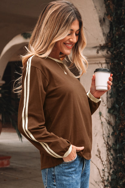 Freya | Vibrant Green Contrast Striped Long Sleeve Tee