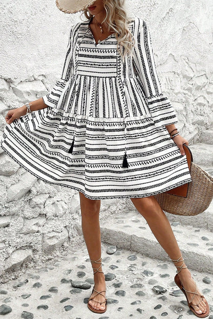 Sienna | Striped V-Neck Bell Sleeve Dress