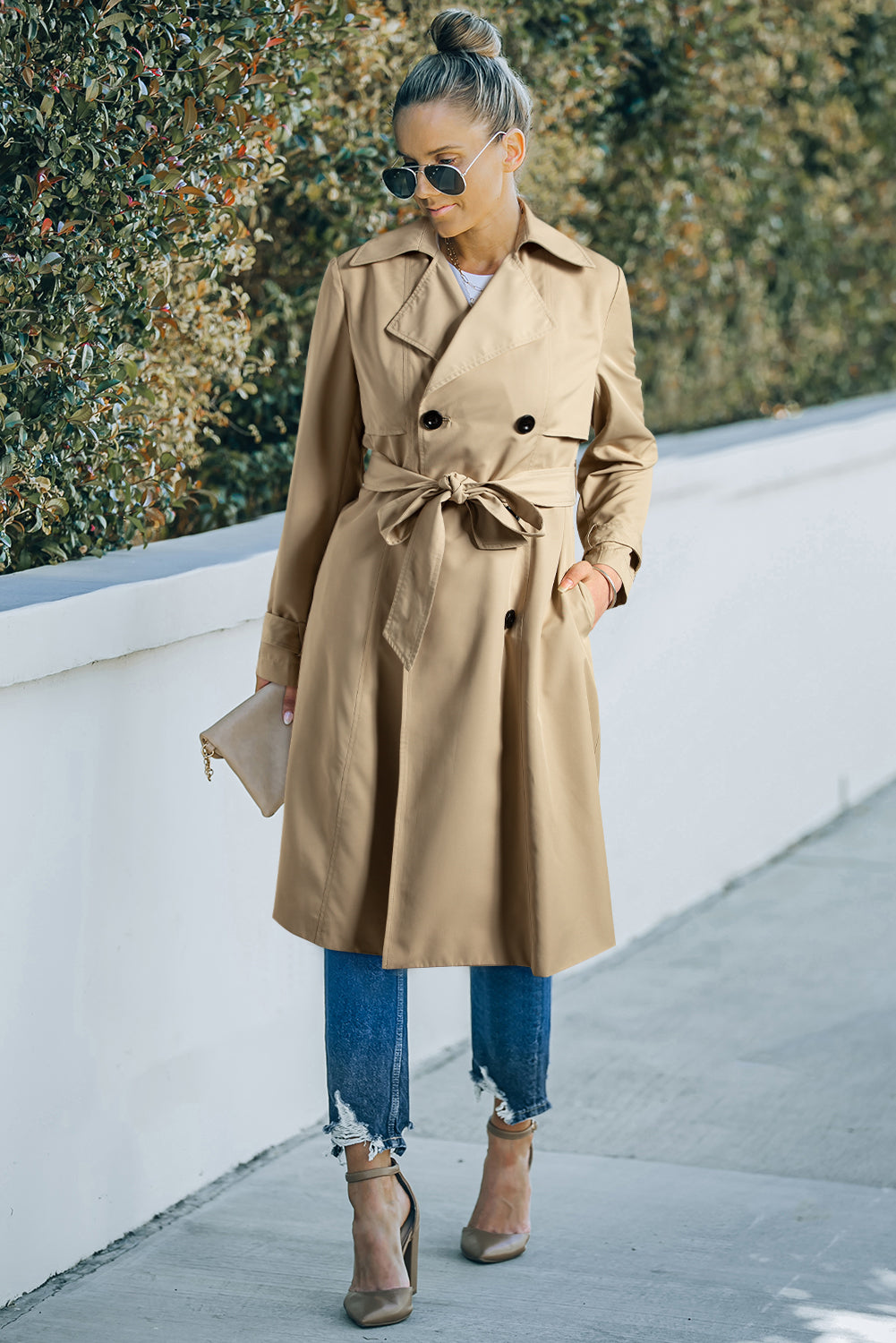 Elena | Long Button-Up Coat with Waist Tie