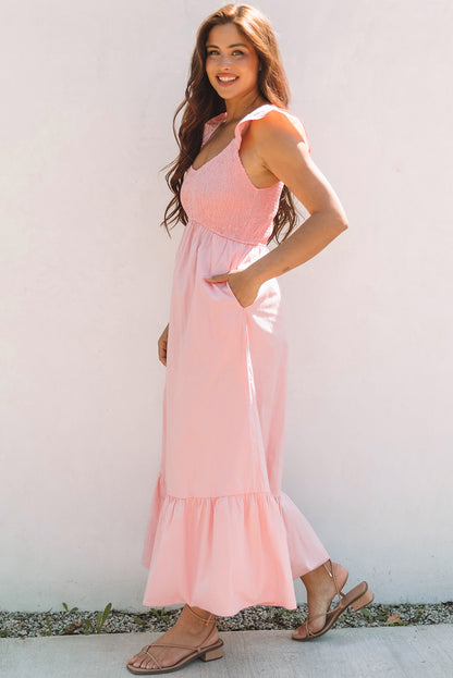Elena | V-Neck Flutter Sleeve Maxi Dress