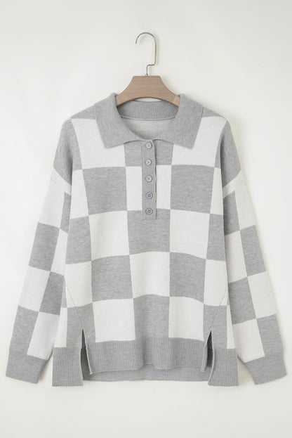 Amor | Plus Size Checkered Knit Sweater