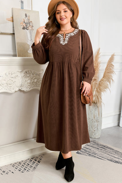 Nel | Embroidered Corduroy Long Dress