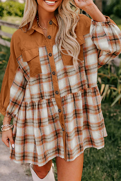 Amara | Color Block Plaid Shirt Dress