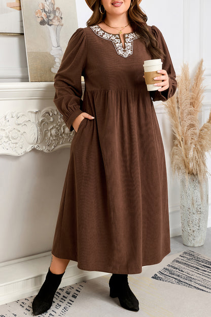 Nel | Embroidered Corduroy Long Dress