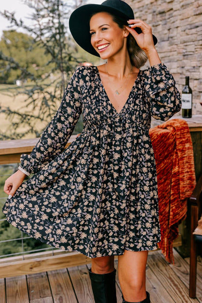 Fiona | Boho Floral Smocked Mini Dress