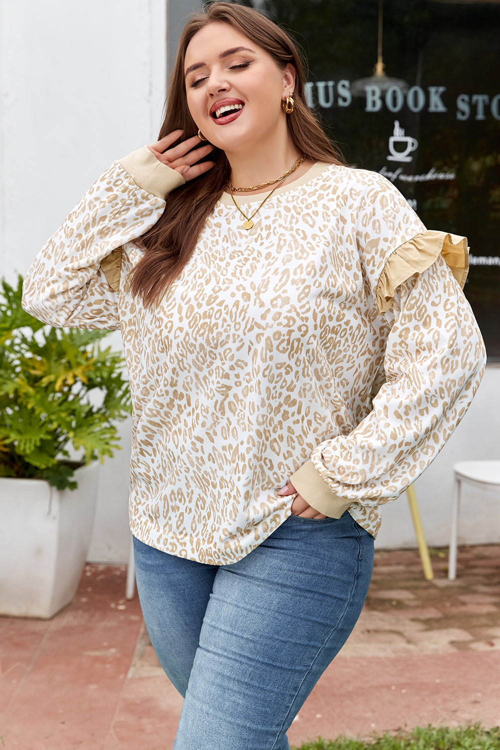 Ivy | Leopard Print Ruffled Sweatshirt