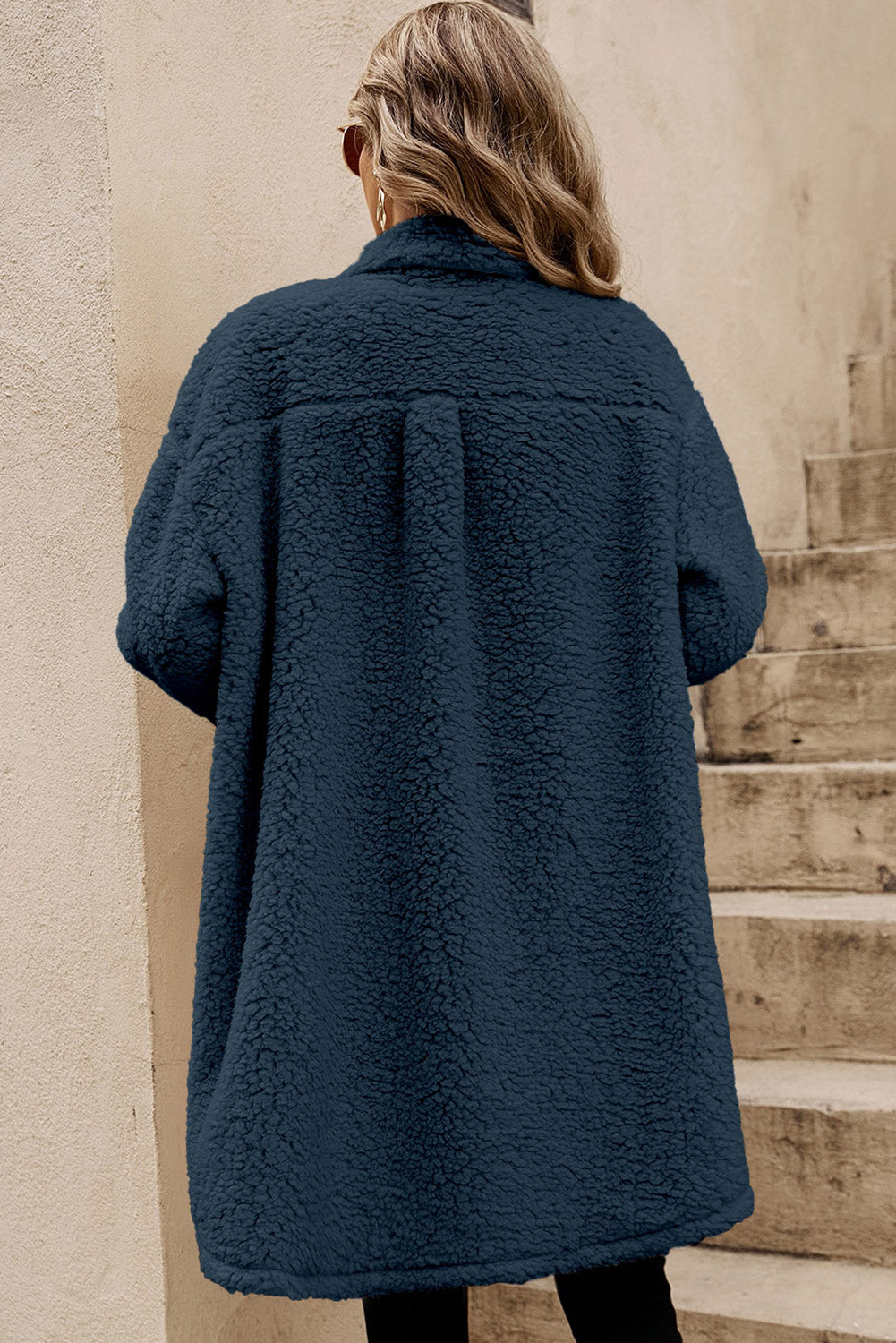 Lina | Long Teddy Coat with Contrast Flap Pockets